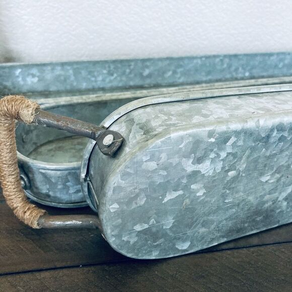 Long Galvanized Metal Tin Farmhouse Decor Tray - Picture 4 of 5